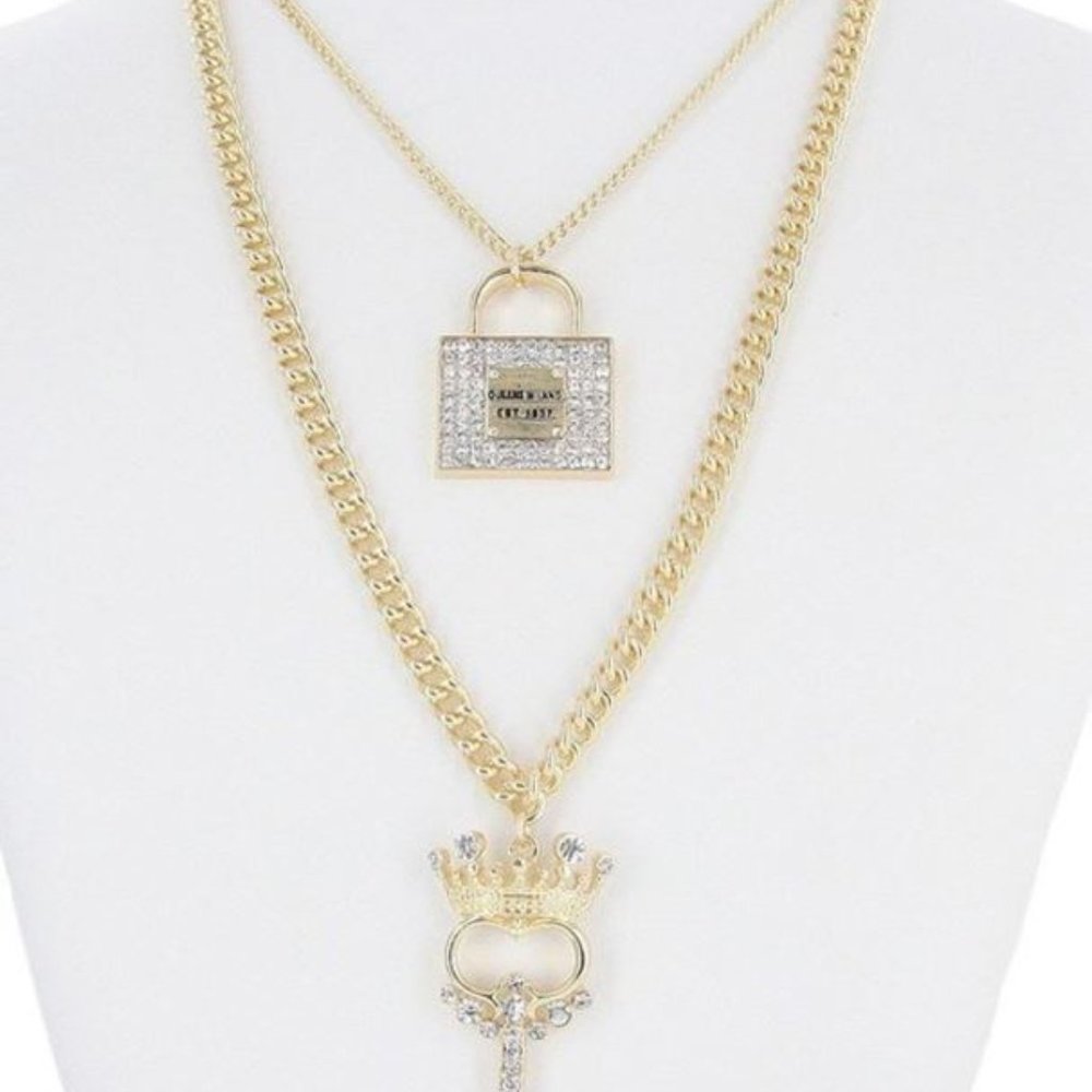 Rhinestone Lock-N-Key Pendant Necklace